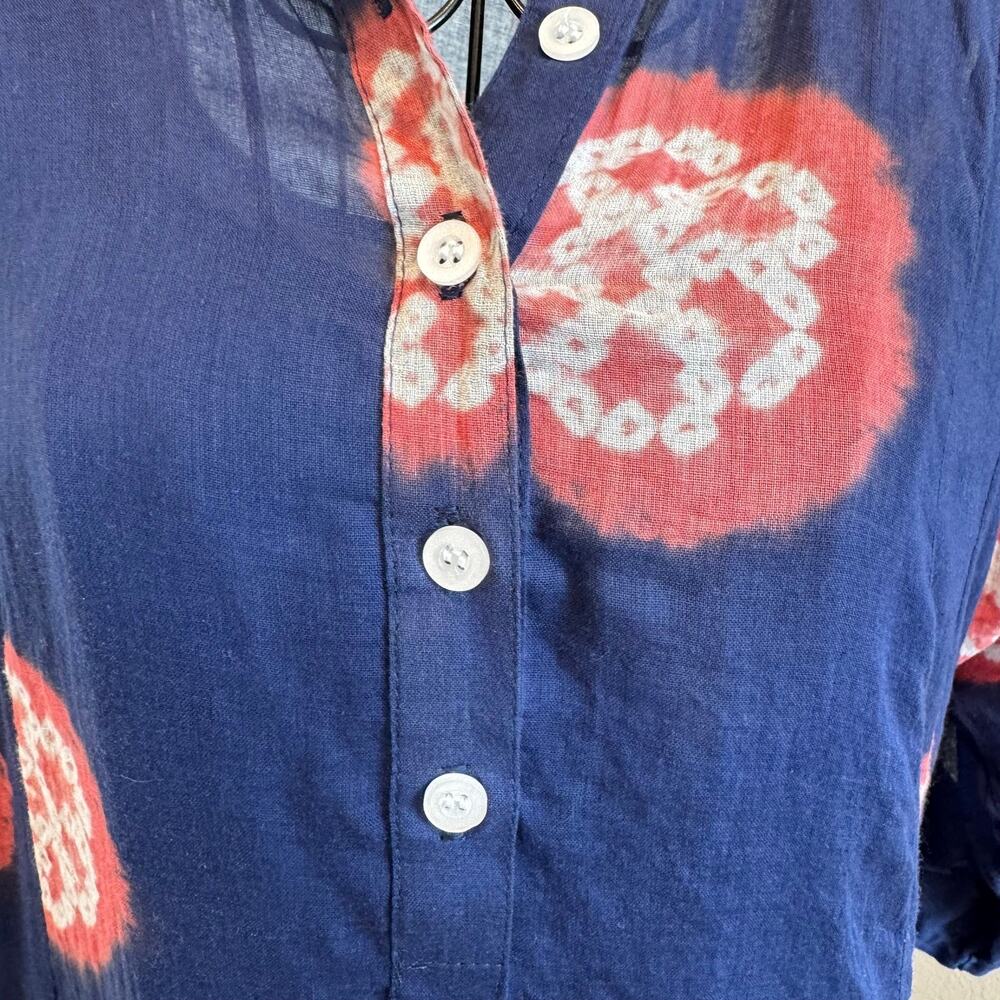 Boutique Navy Floral Tie Dye Sheer 3/4 Sleeve Cover Up Tunic Shirt Mini Dress OS - Picture 5 of 9